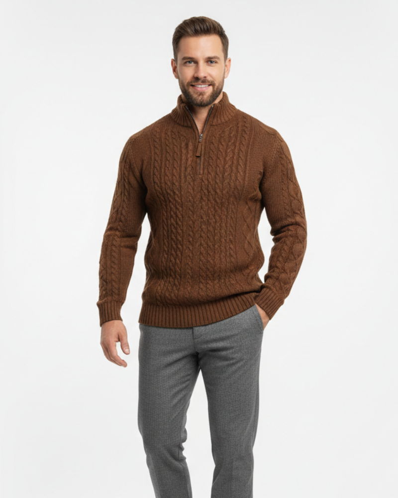 Vhong | Men's Cable Knit Half-Zip Sweater