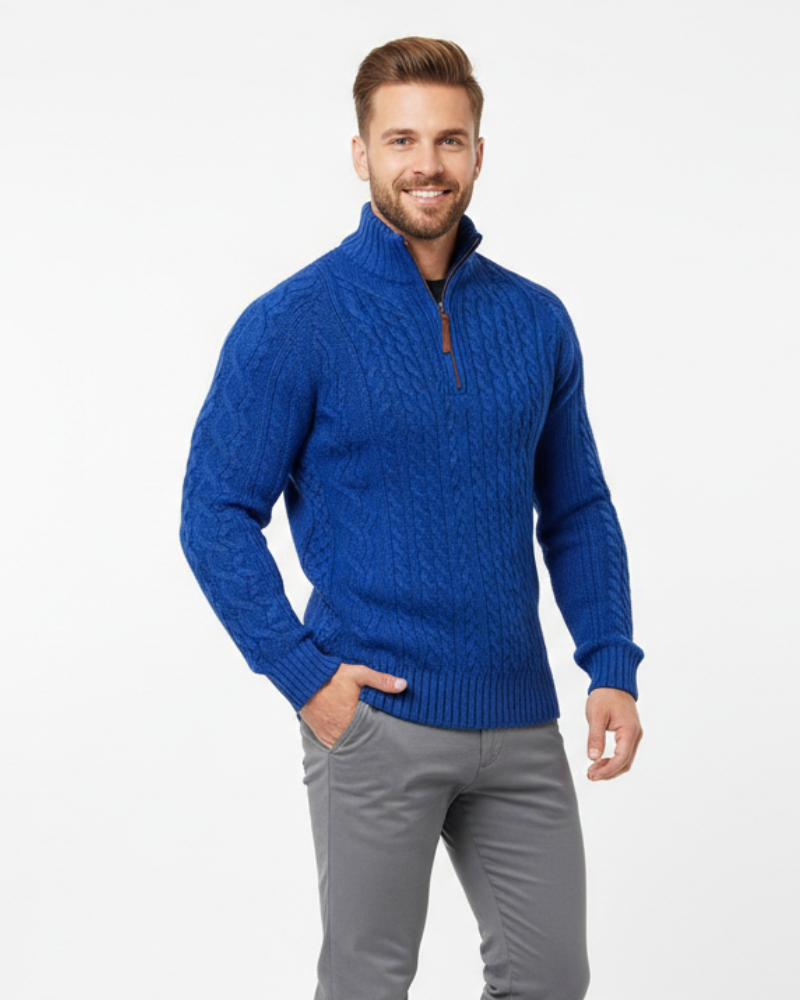 Vhong | Men's Cable Knit Half-Zip Sweater