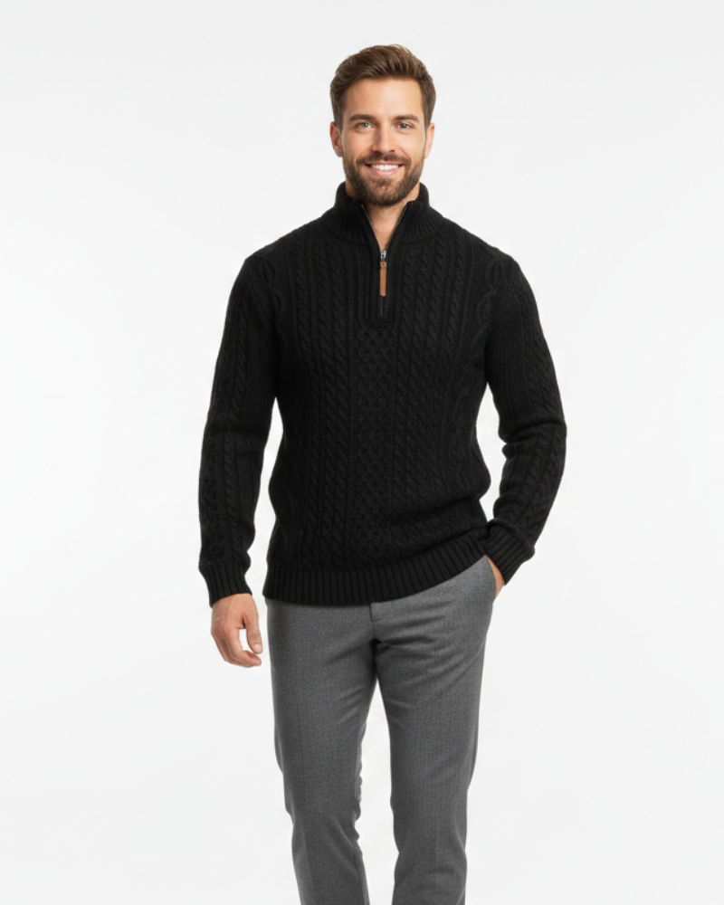 Vhong | Men's Cable Knit Half-Zip Sweater