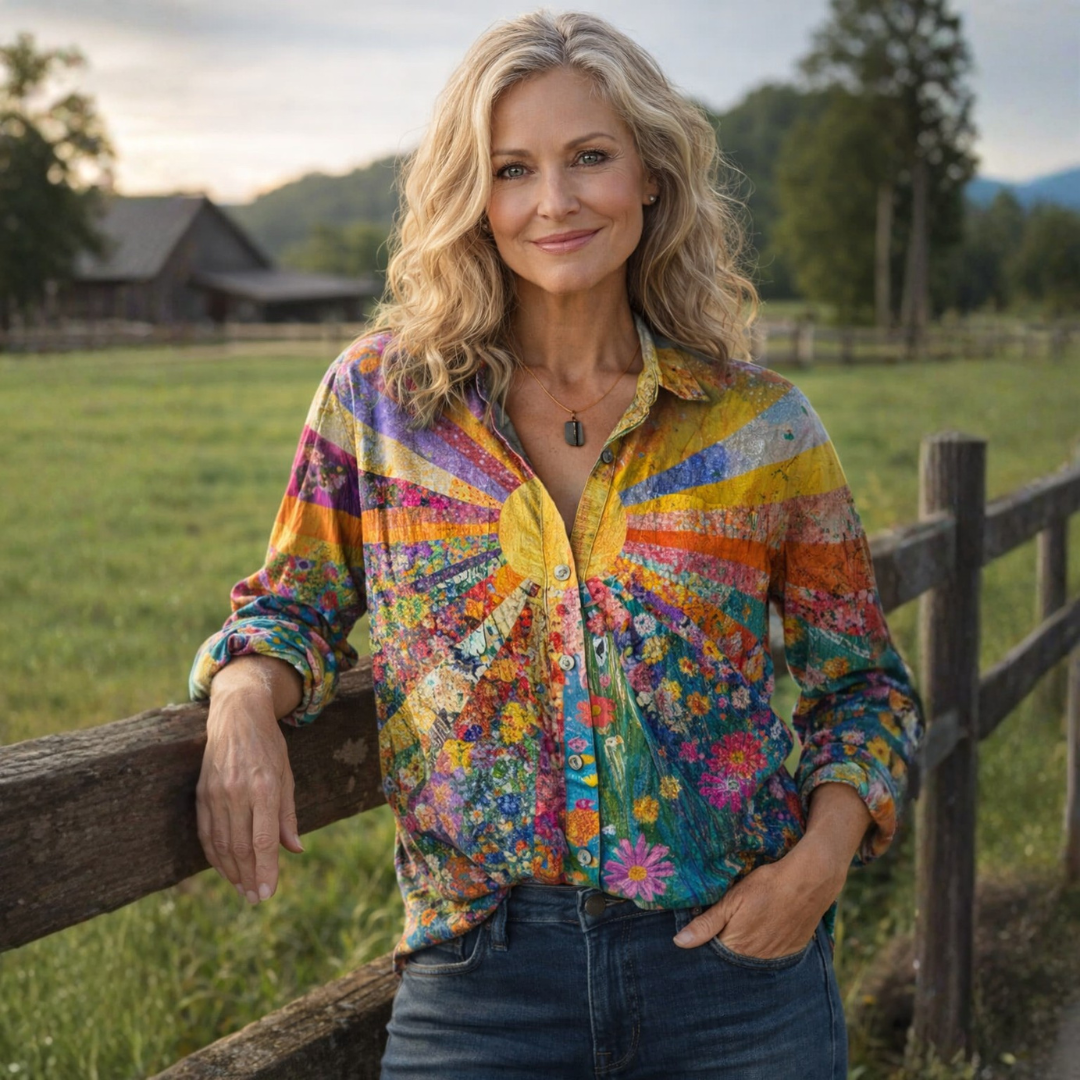 Amora | Sunrise Floral Patchwork Blouse