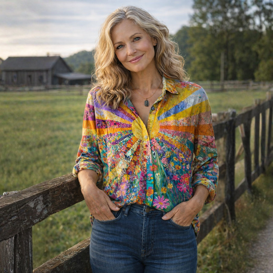 Amora | Sunrise Floral Patchwork Blouse