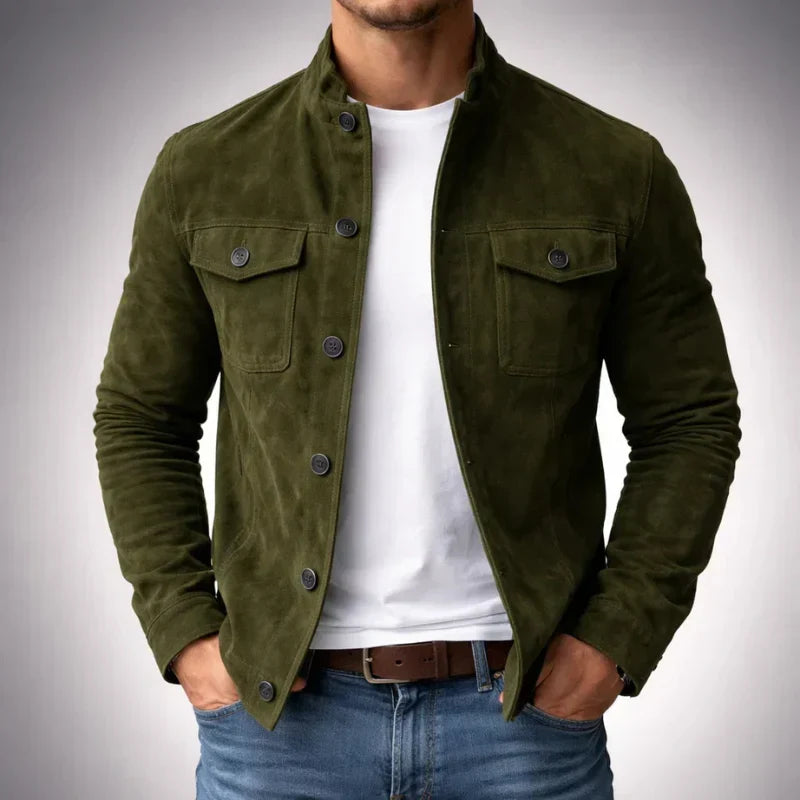 Thomas | Mens Suede Bomber Jacket Button Up Field Style