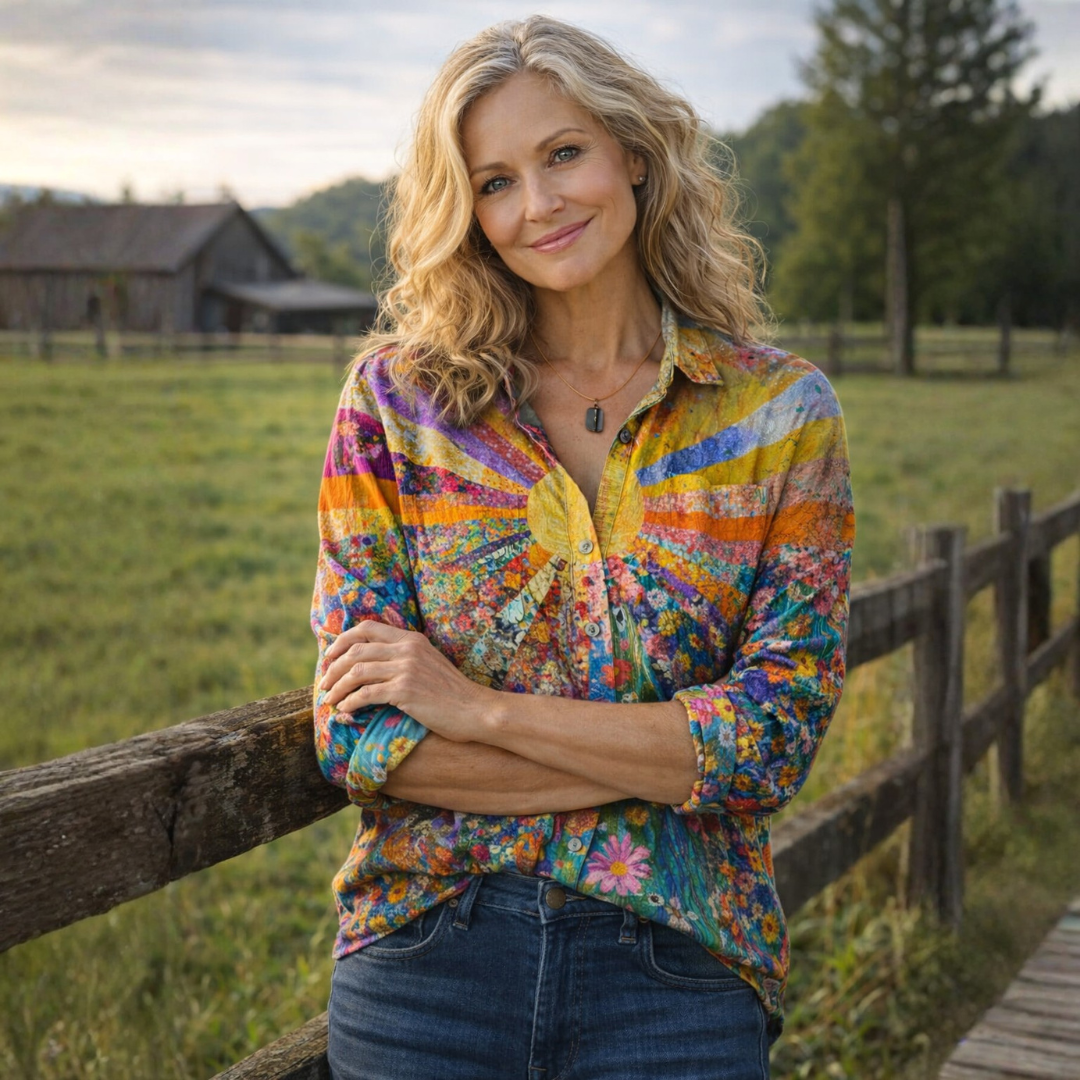 Amora | Sunrise Floral Patchwork Blouse