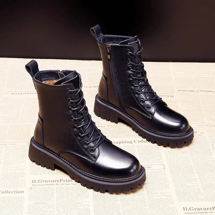 Frankie | Women's Lace-Up Side Zip Lug Sole Ankle Boots