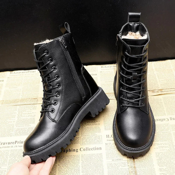 Frankie | Women's Lace-Up Side Zip Lug Sole Ankle Boots
