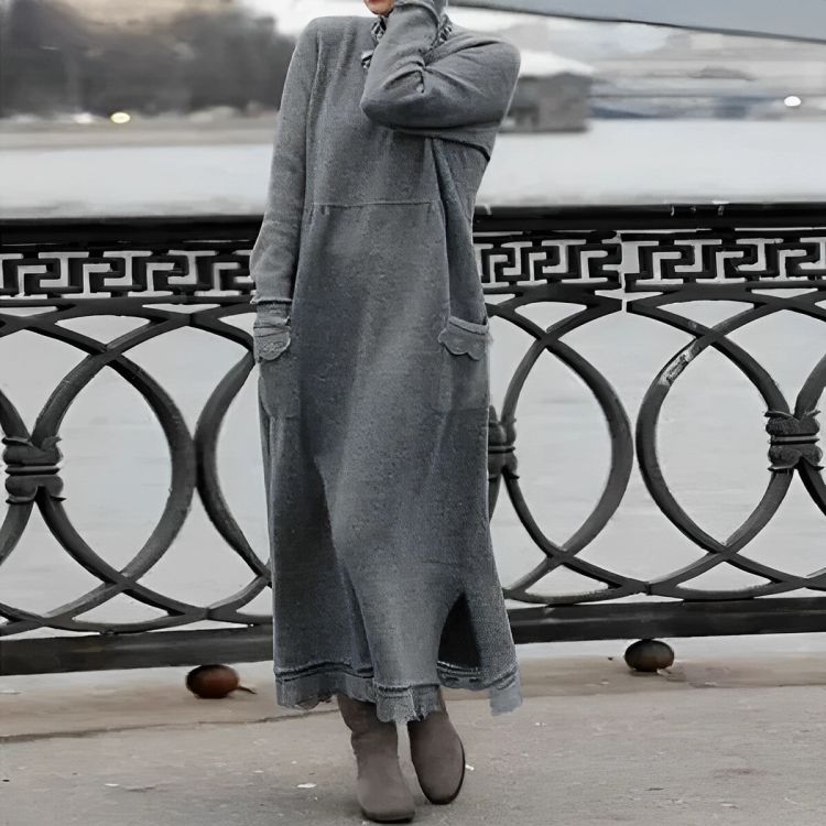 Robe longue en maille Mara – Robe d'hiver oversize confortable à manches longues