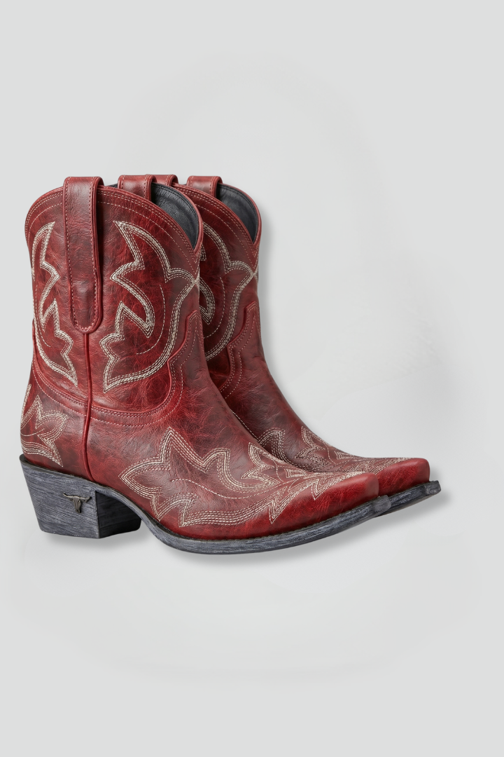 Rosario | Women's Embroidered Pull-On Block Heel Ankle Boots