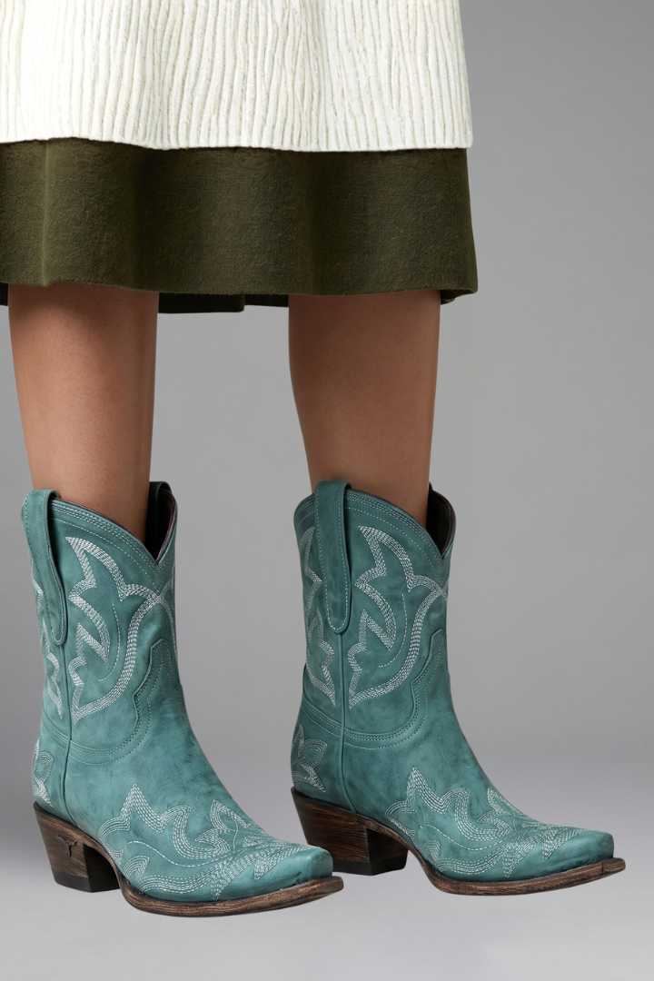 Rosario | Women's Embroidered Pull-On Block Heel Ankle Boots