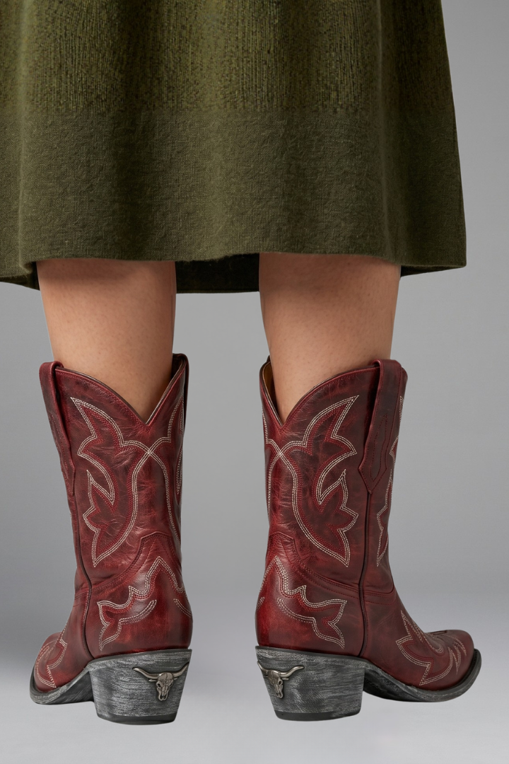 Rosario | Women's Embroidered Pull-On Block Heel Ankle Boots