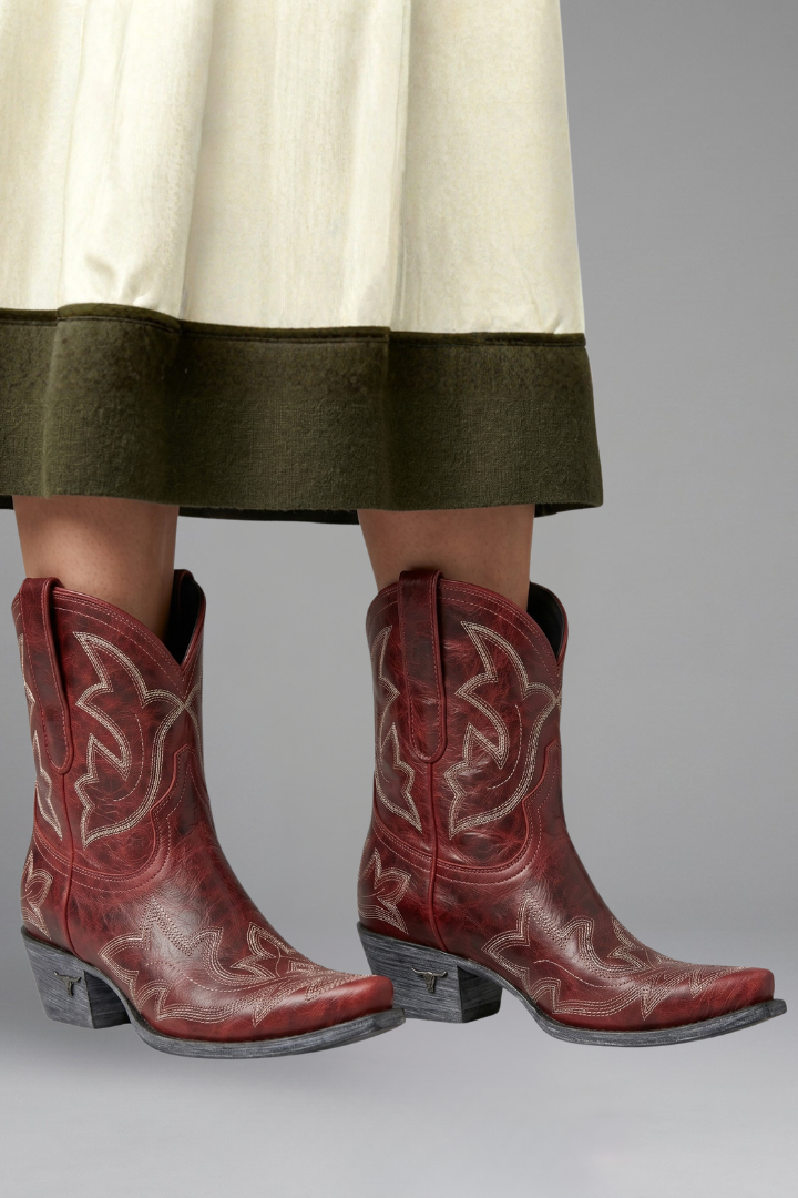 Rosario | Women's Embroidered Pull-On Block Heel Ankle Boots