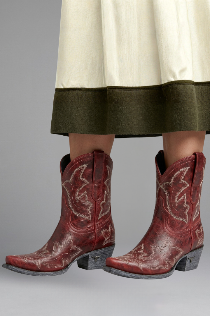 Rosario | Women's Embroidered Pull-On Block Heel Ankle Boots