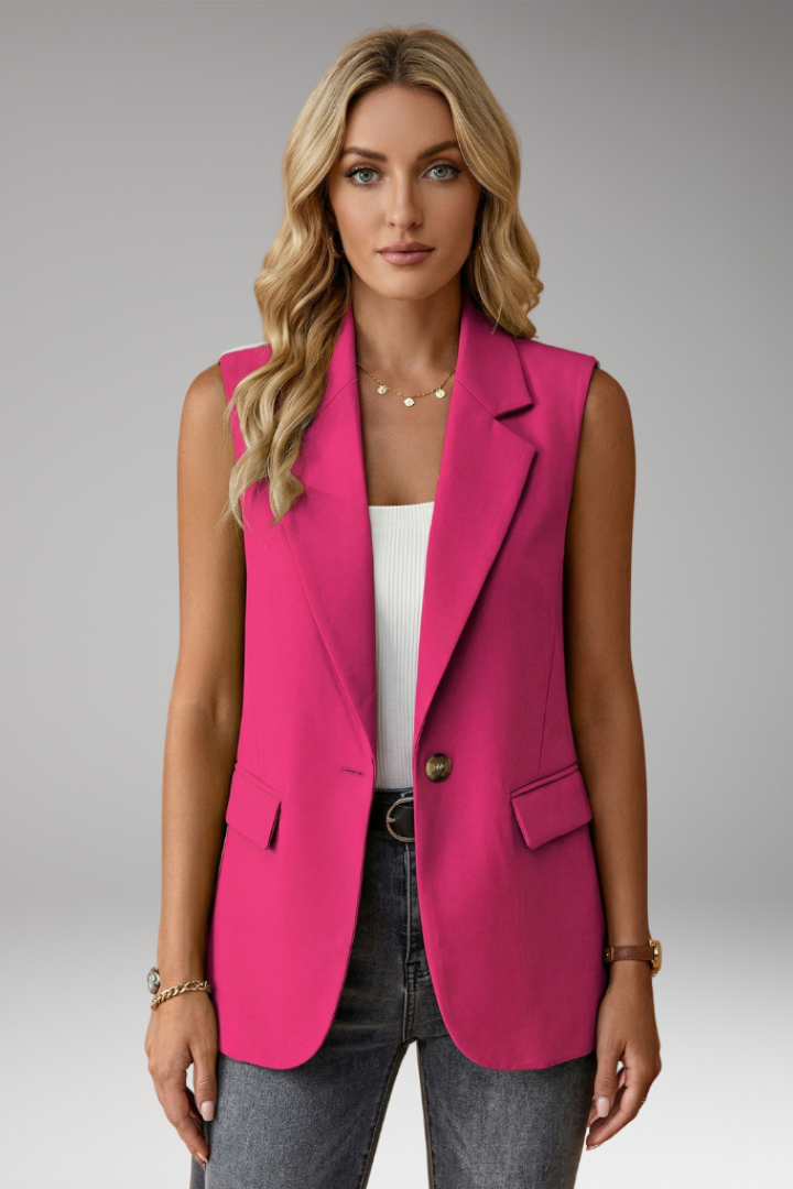 Rosalind | Women's Sleeveless Notched Lapel Button-Front Blazer