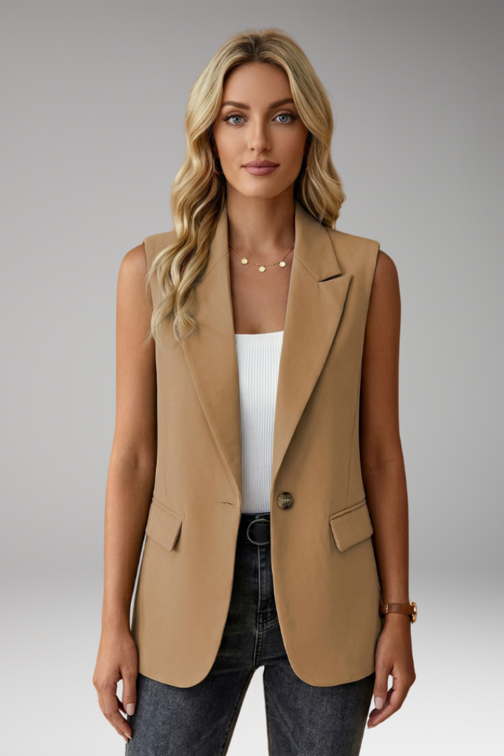 Rosalind | Women's Sleeveless Notched Lapel Button-Front Blazer
