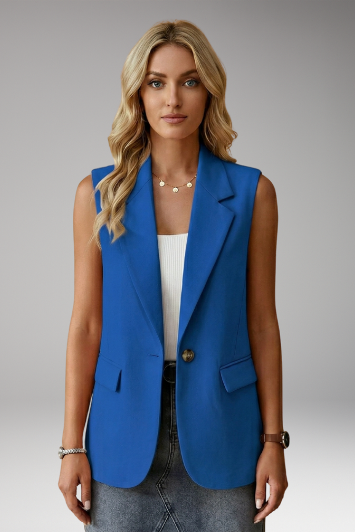 Rosalind | Women's Sleeveless Notched Lapel Button-Front Blazer