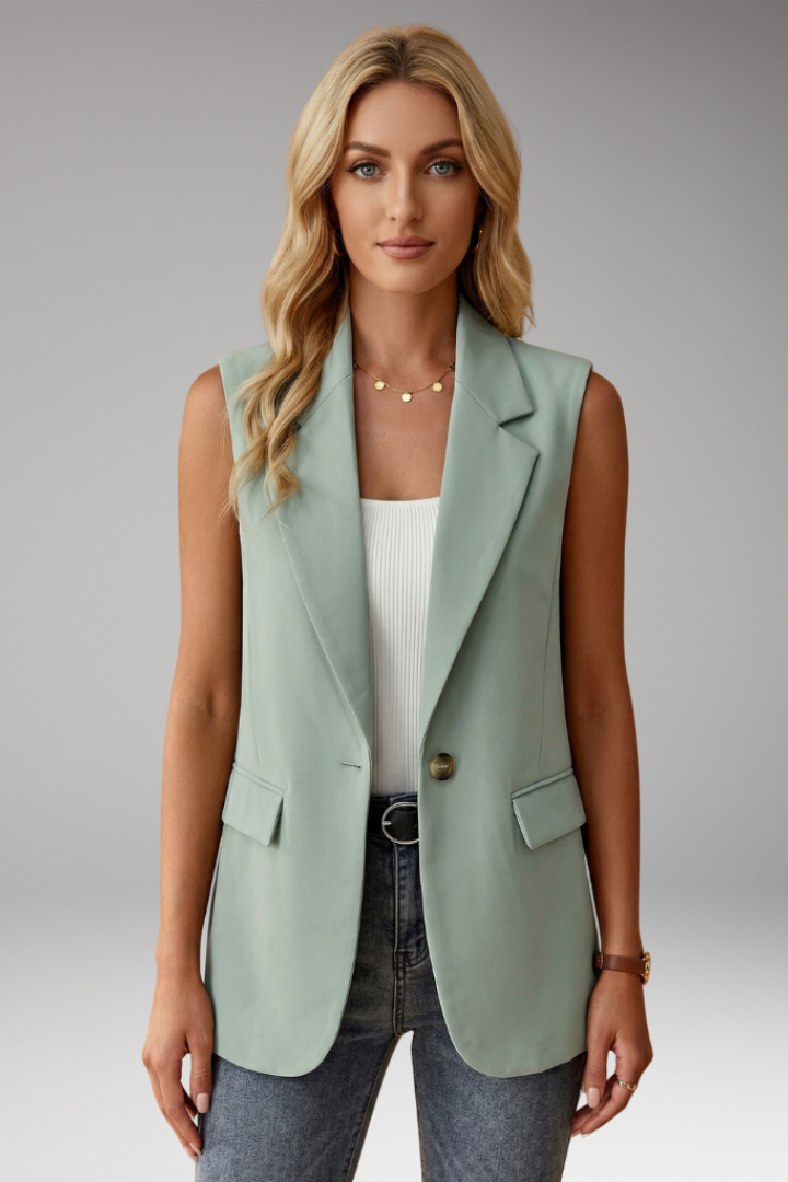 Rosalind | Women's Sleeveless Notched Lapel Button-Front Blazer