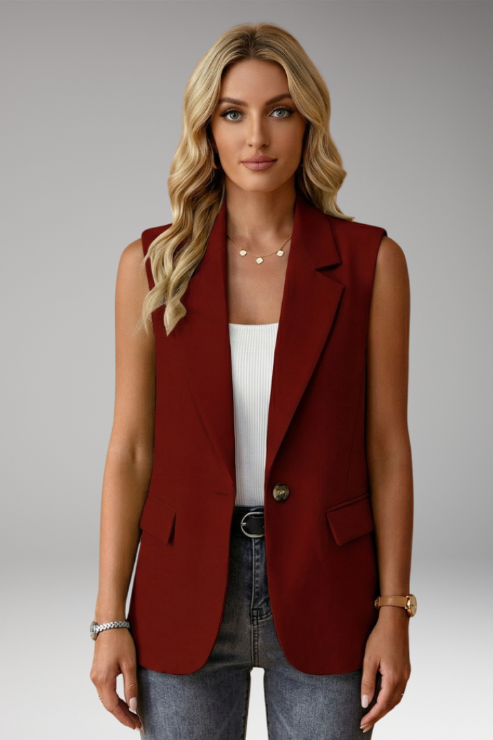Rosalind | Women's Sleeveless Notched Lapel Button-Front Blazer