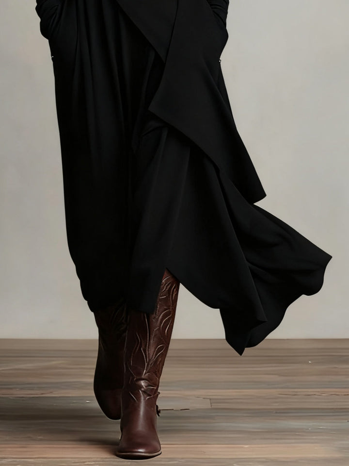 Longue robe élégante à col roulé et drapés
