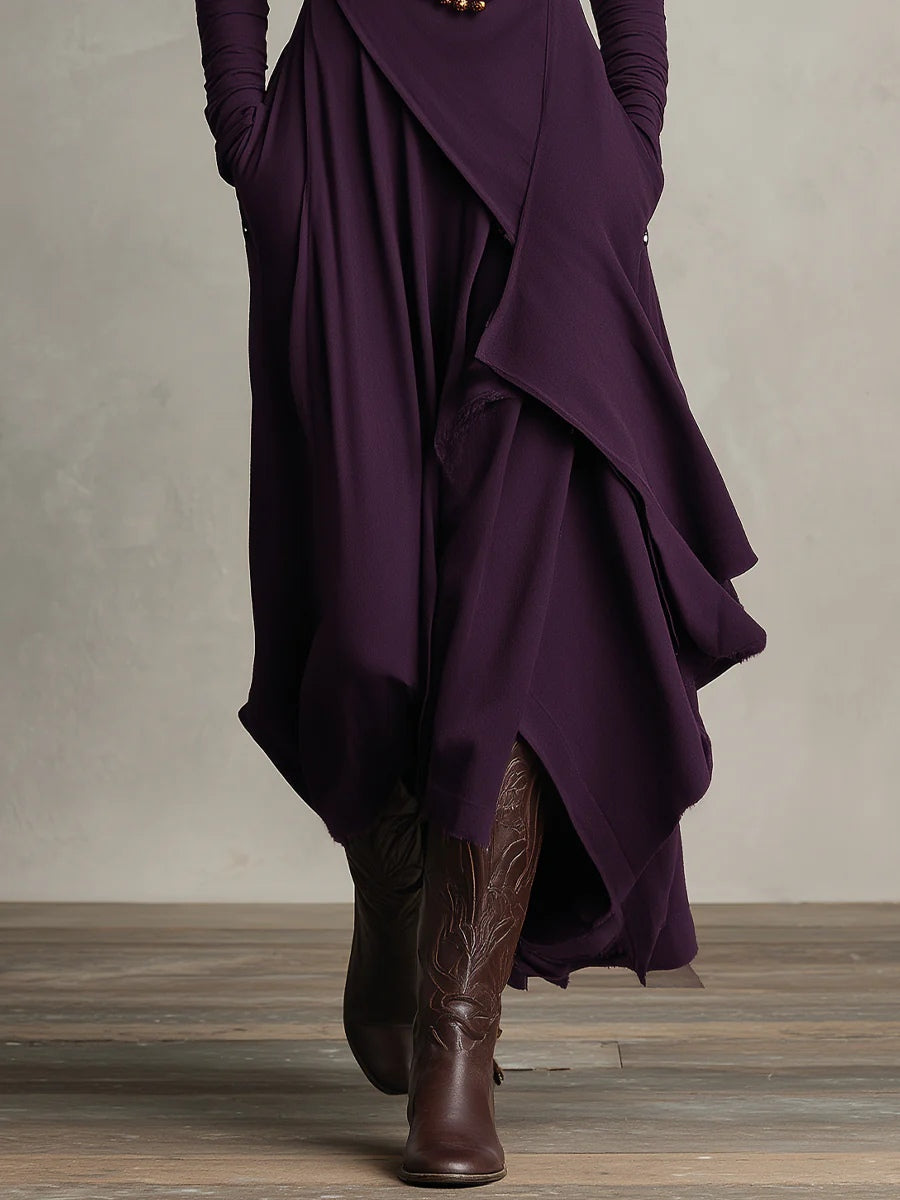 Longue robe élégante à col roulé et drapés