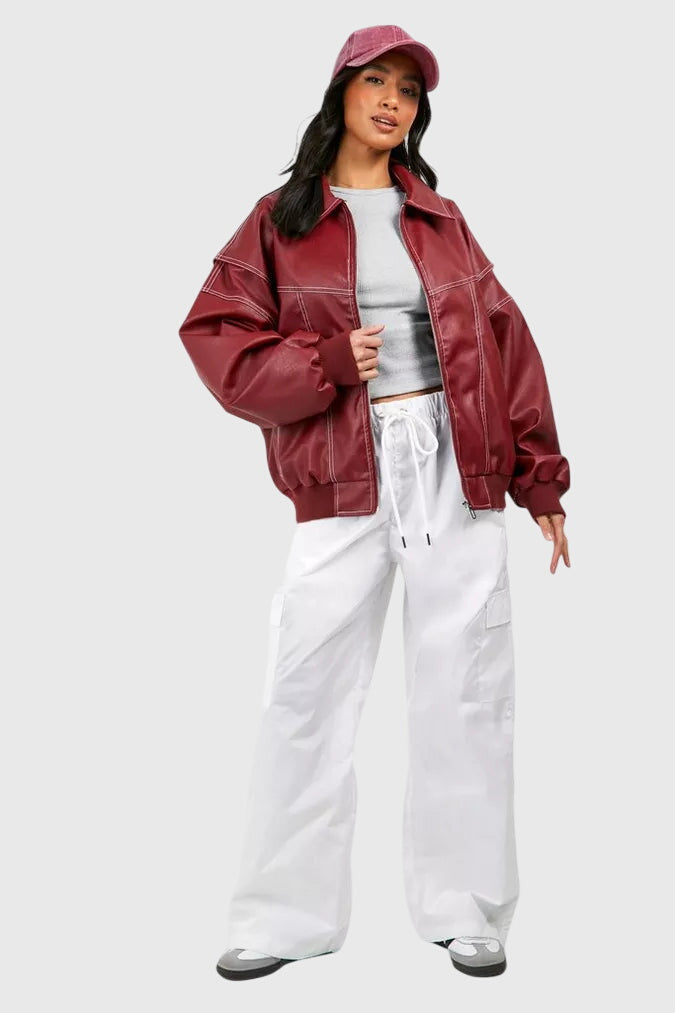 Faye | Women's Oversized Red Leather Jacket