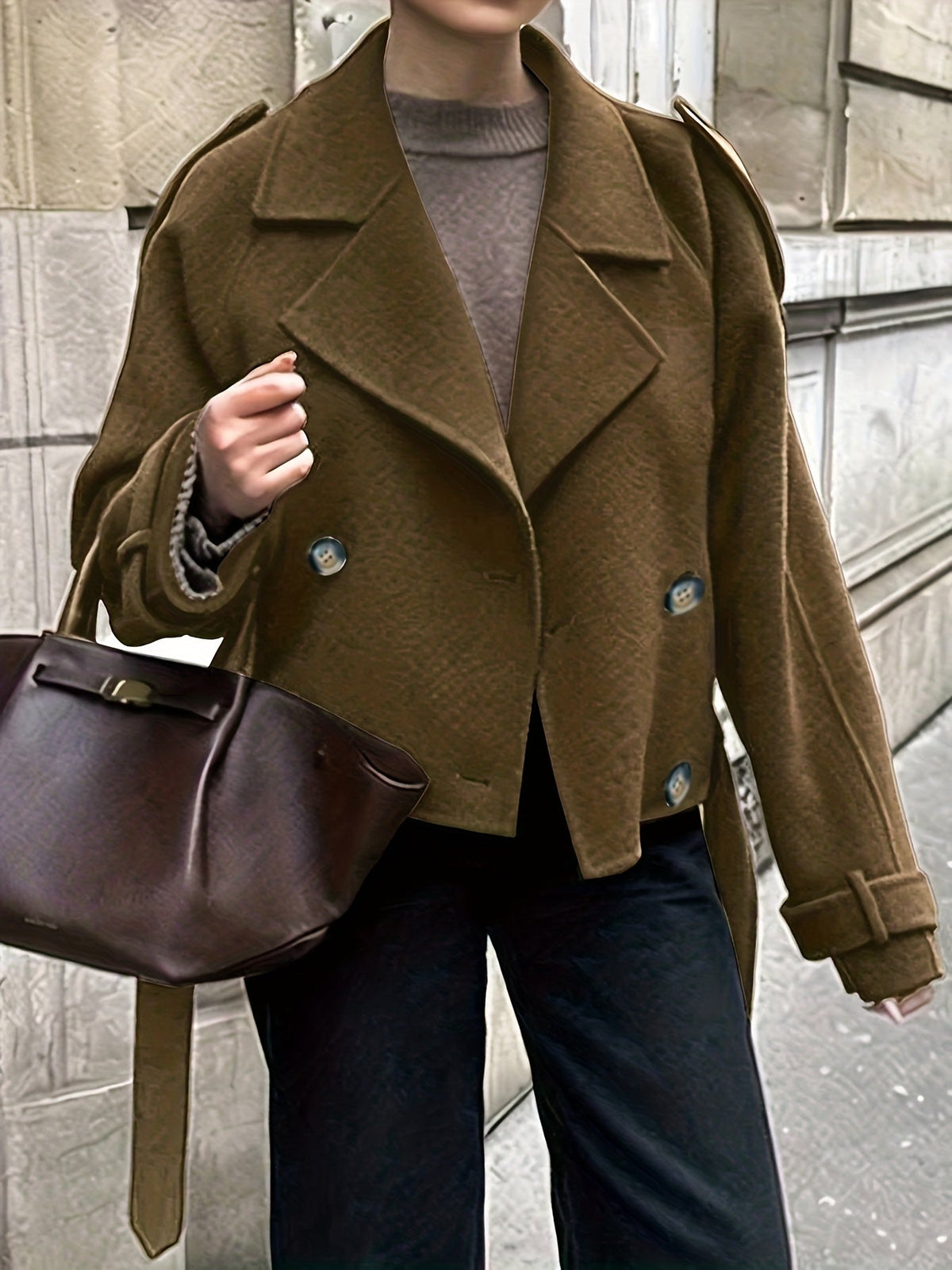 Odessa | Women's Belted Brown Pea Coat