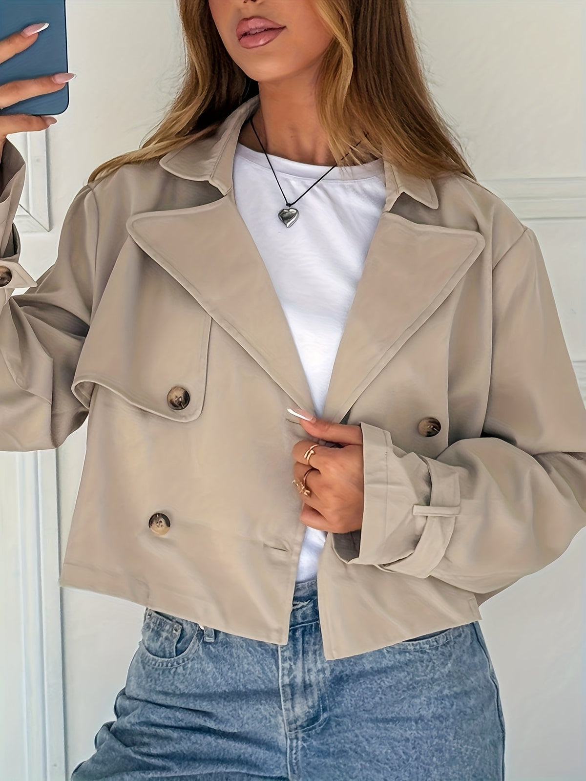 Harlow | Women's Khaki Faux Leather Pea Coat