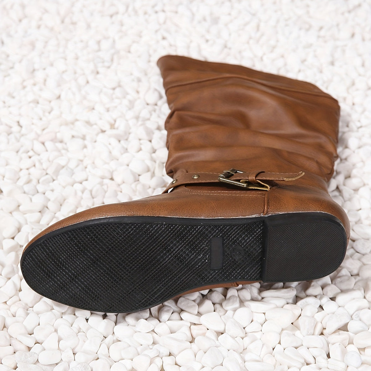 Mia | Women's Slouchy Buckle Flat Knee High Boots