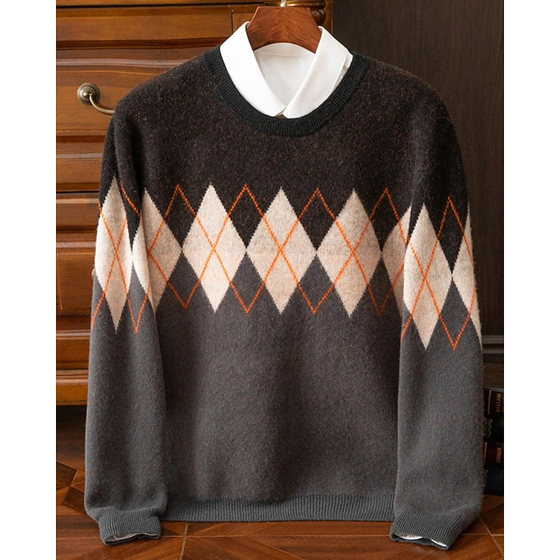 Arveth | Men's Warm Argyle Crew Sweater