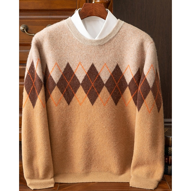 Arveth | Men's Warm Argyle Crew Sweater