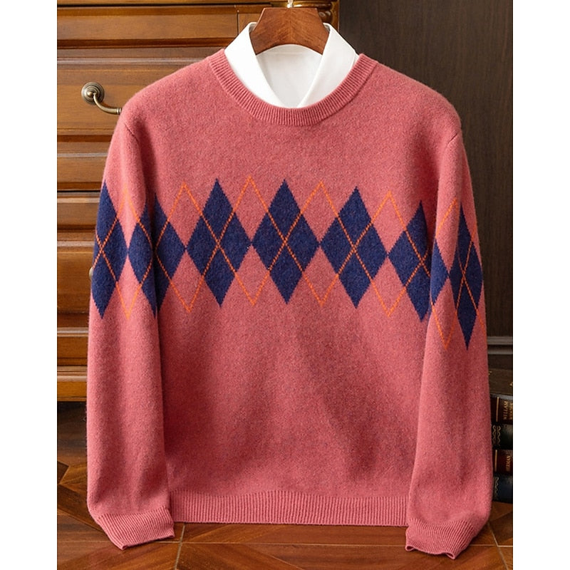 Arveth | Men's Warm Argyle Crew Sweater