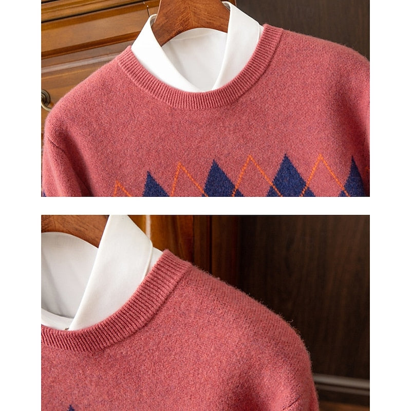 Arveth | Men's Warm Argyle Crew Sweater