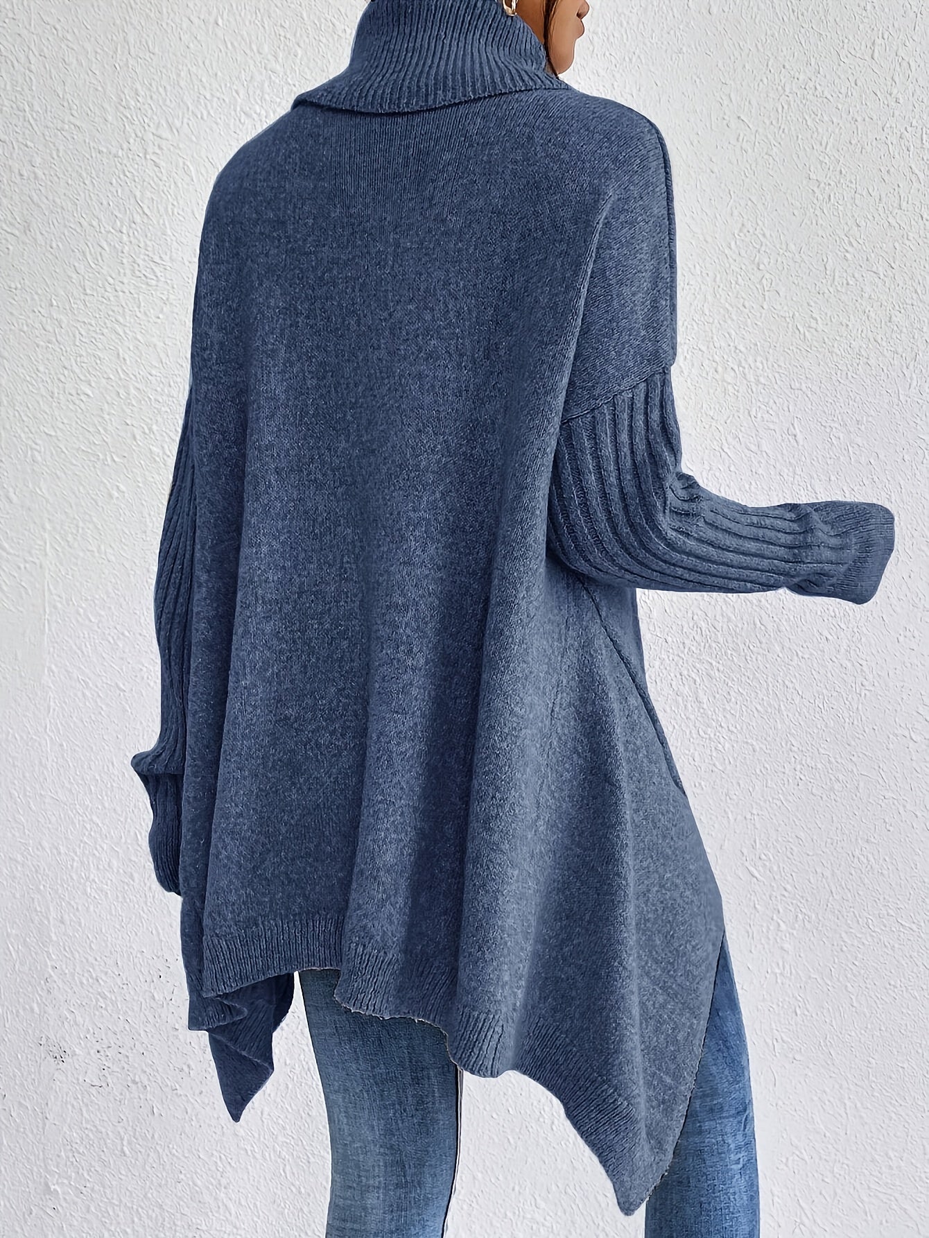 Audrey | Women's High Neck Asymmetrical Drape Knit Sweater
