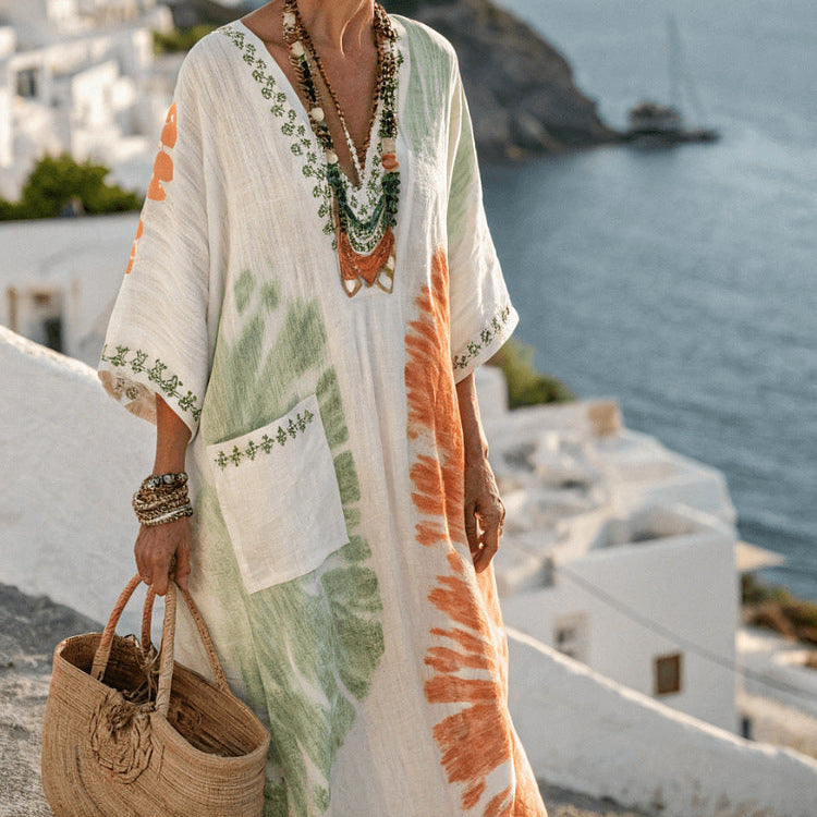 Robe Caftan "Vivienne" – Aquarelle Poétique