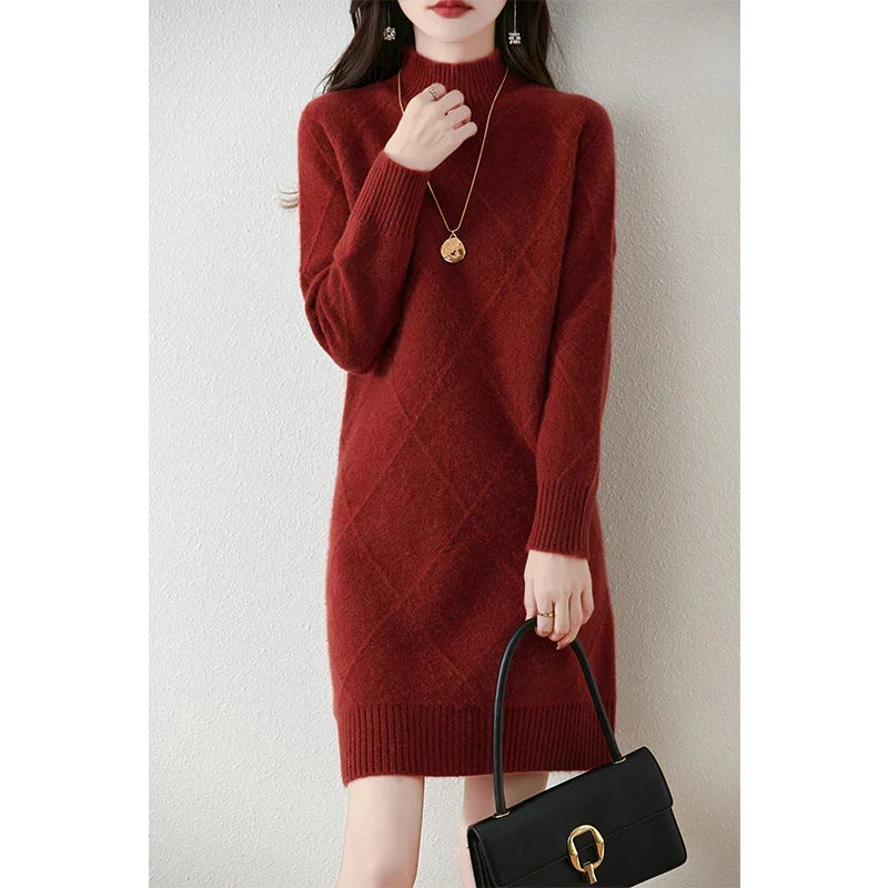 Briavane | Women's Diamond Texture Mock Neck Midi Sweater Dress