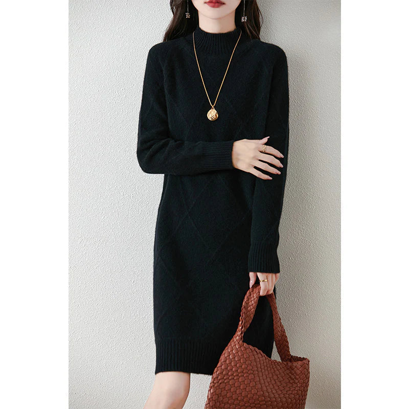 Briavane | Women's Diamond Texture Mock Neck Midi Sweater Dress