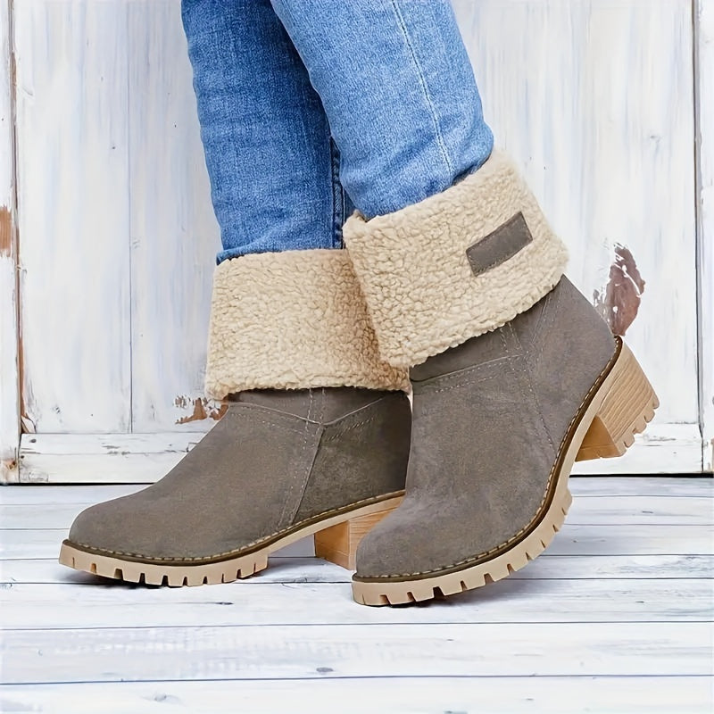 Ella | Women's Fleece Cuff Block Heel Mid Calf Boots