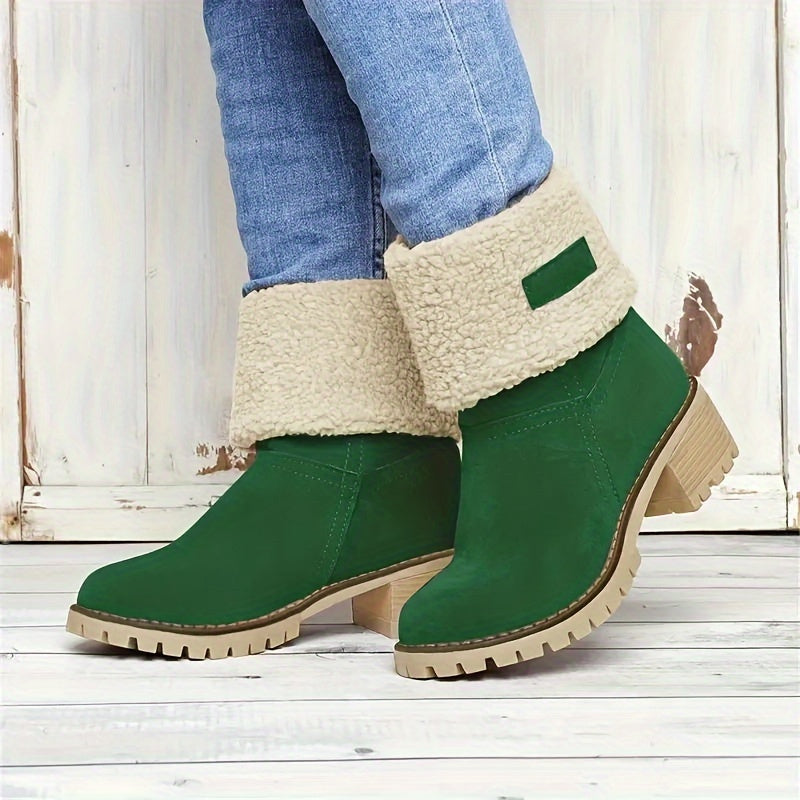 Ella | Women's Fleece Cuff Block Heel Mid Calf Boots