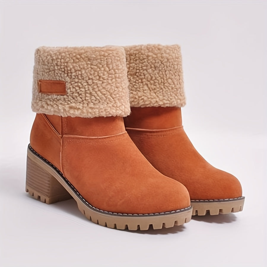 Ella | Women's Fleece Cuff Block Heel Mid Calf Boots