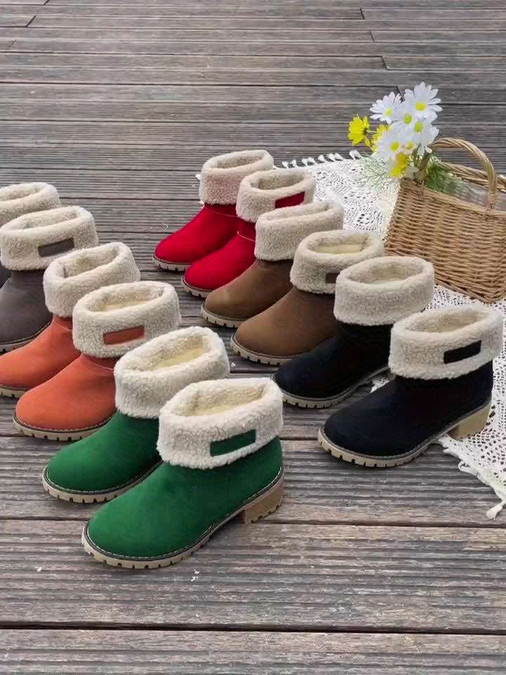 Ella | Women's Fleece Cuff Block Heel Mid Calf Boots