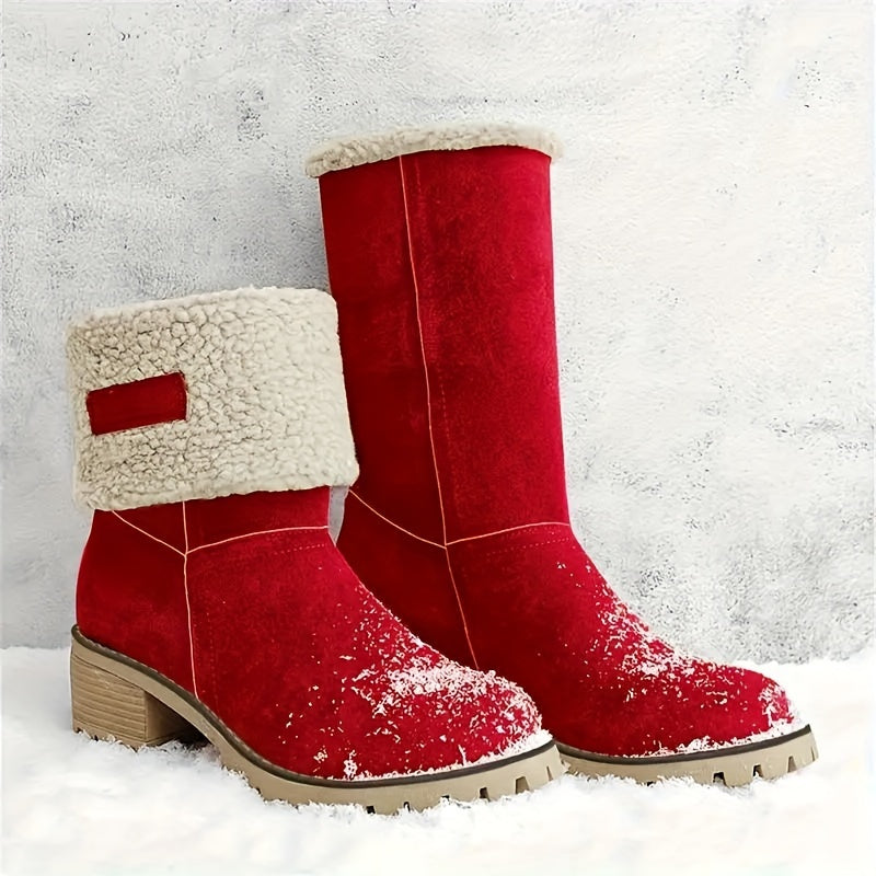 Ella | Women's Fleece Cuff Block Heel Mid Calf Boots