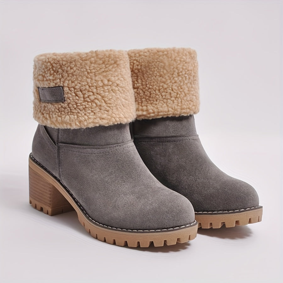 Ella | Women's Fleece Cuff Block Heel Mid Calf Boots