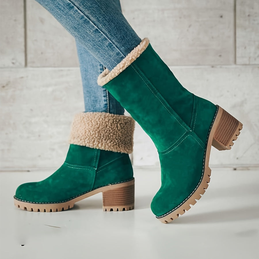 Ella | Women's Fleece Cuff Block Heel Mid Calf Boots