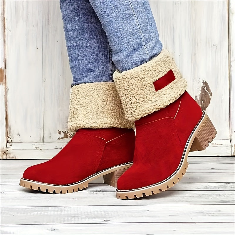 Ella | Women's Fleece Cuff Block Heel Mid Calf Boots