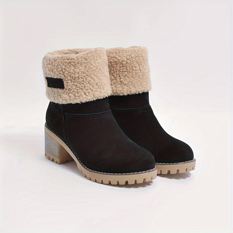 Ella | Women's Fleece Cuff Block Heel Mid Calf Boots