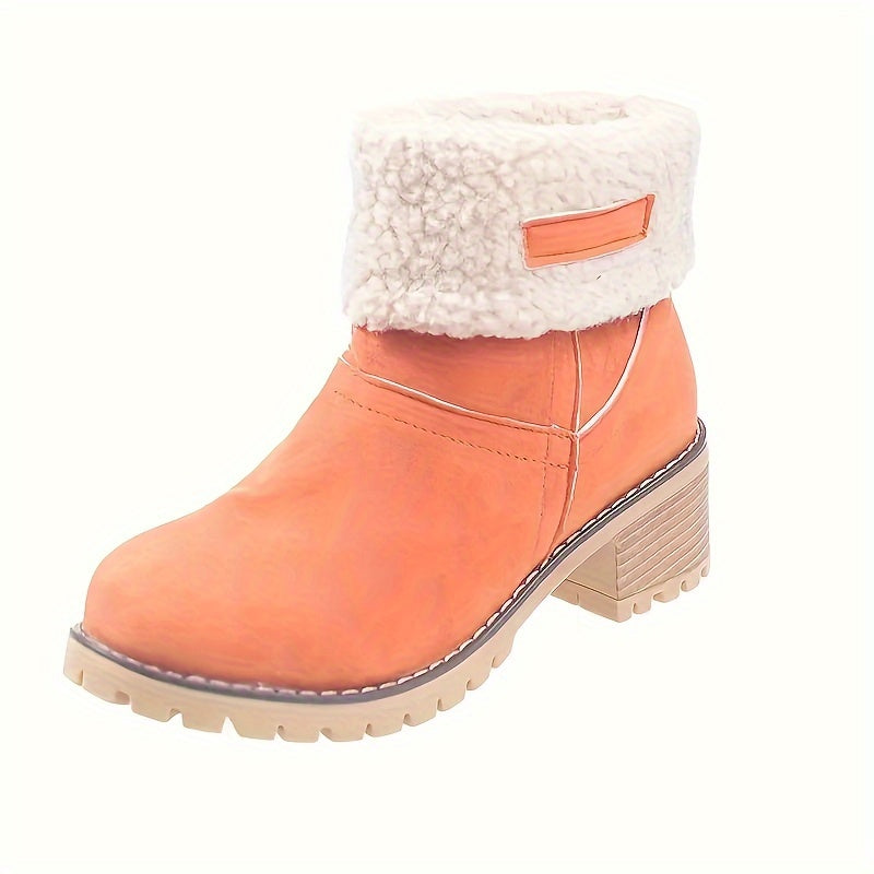 Ella | Women's Fleece Cuff Block Heel Mid Calf Boots
