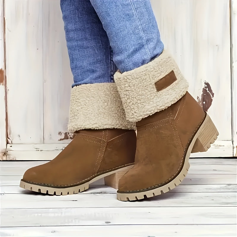 Ella | Women's Fleece Cuff Block Heel Mid Calf Boots
