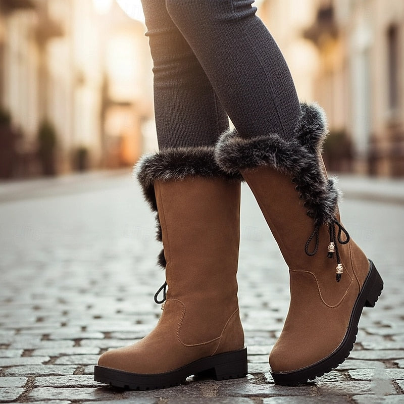 Calvara | Women's Fur-Trimmed Knee-High Boots
