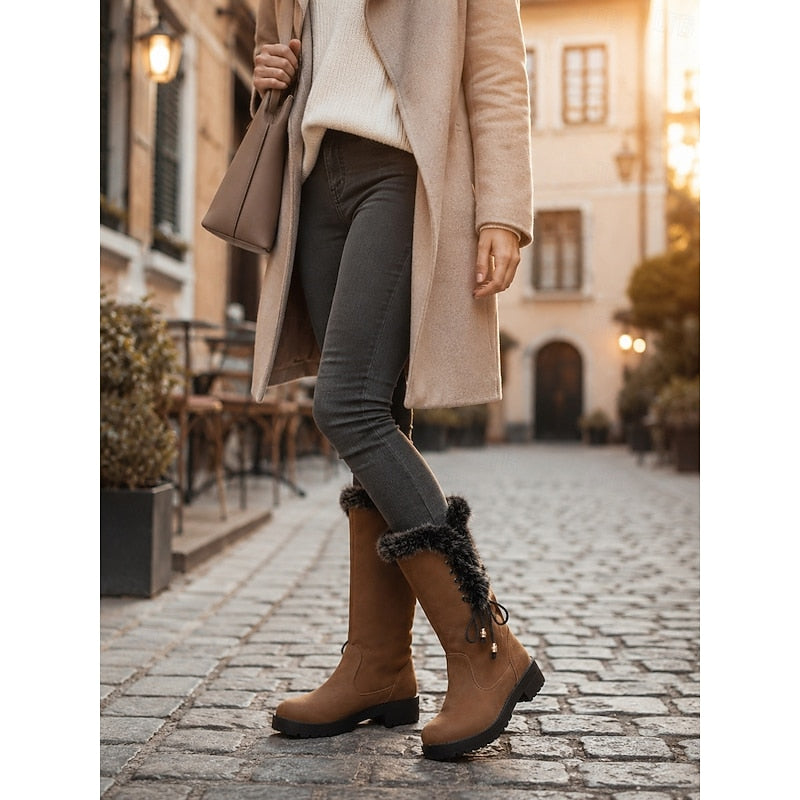 Calvara | Women's Fur-Trimmed Knee-High Boots