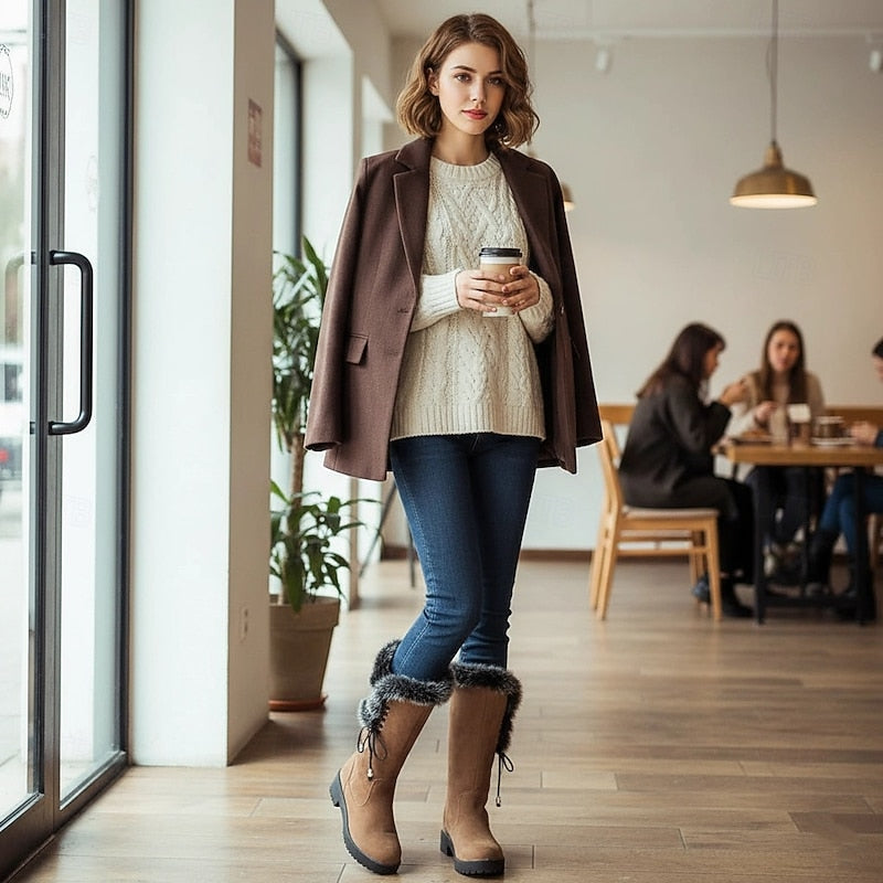 Calvara | Women's Fur-Trimmed Knee-High Boots