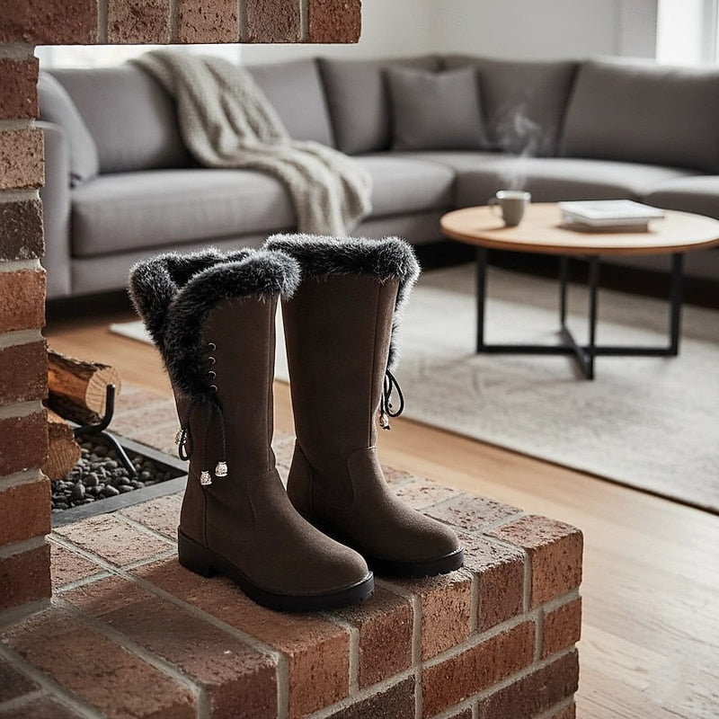 Calvara | Women's Fur-Trimmed Knee-High Boots