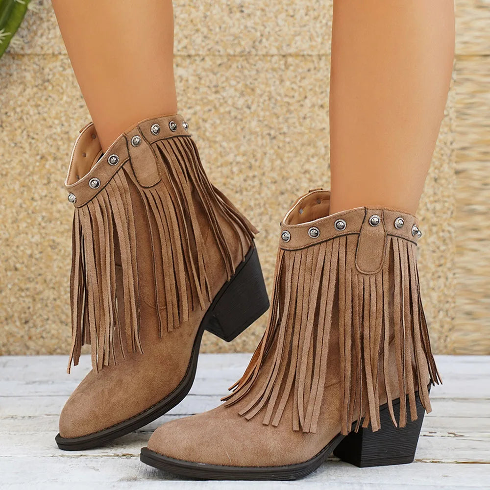 Calvina | Women's Fringe Western Ankle Boots